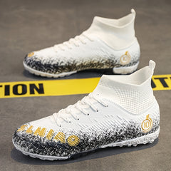 Boy's High Top Turf Football Boots Anti-Skid Lace Up TF Soccer