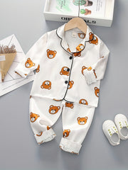 Boys 2pc Bear Print Pajamas Set Long Sleeve Top & Pants Kids Lounge Wear