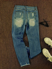 Women's Plus Floral Print Ripped Fringe Trim Jeans