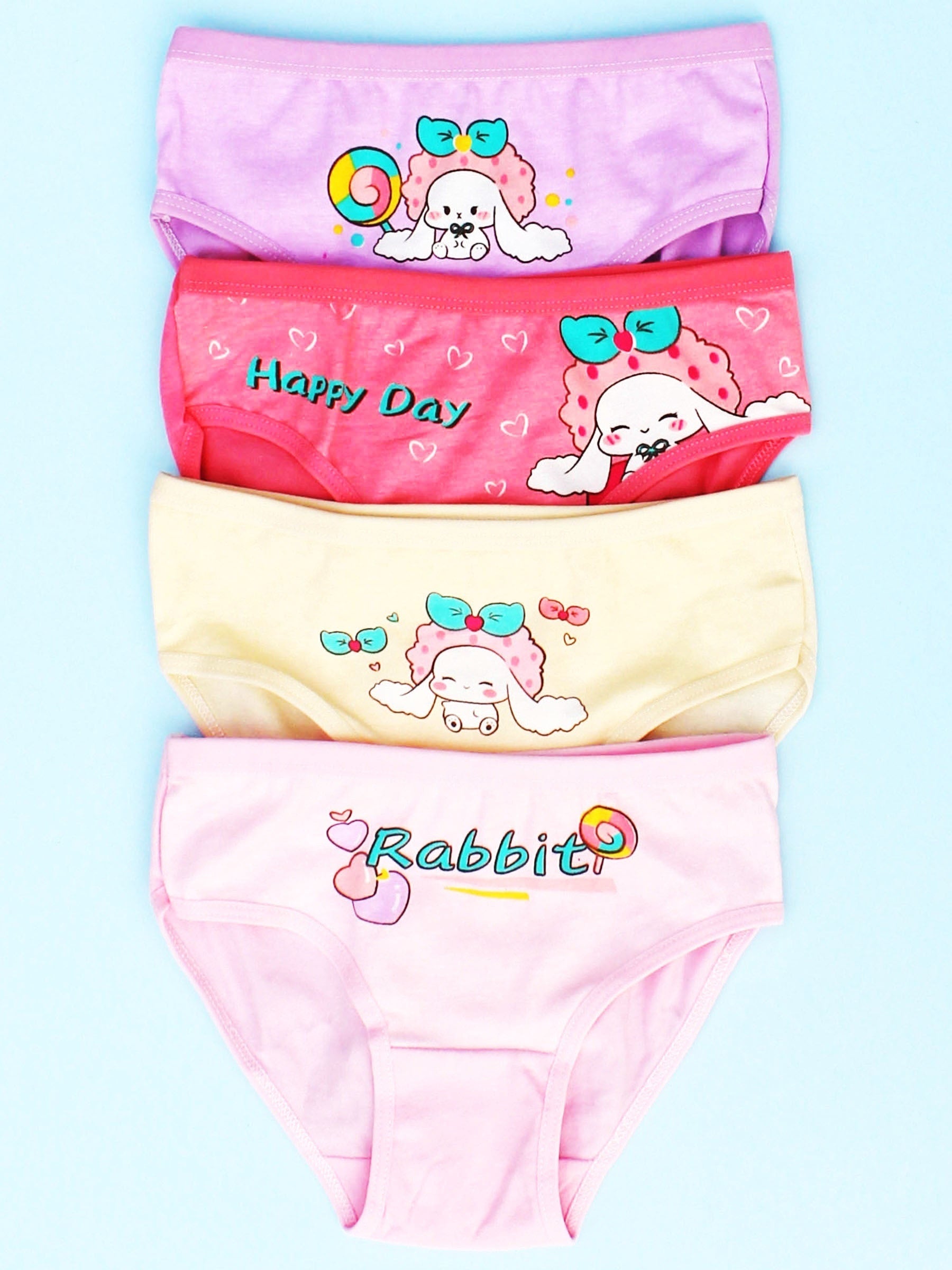 4 Packs Flamingo Graphic Girls Briefs Cotton Breathable Comfortable Underwear