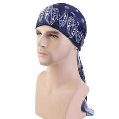 Navy Cashew Flower Silk Ribbon Bandana Cloak Turban Hat