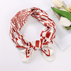 Geometric Plaid Print Satin Square Scarf Bandana Women Head Scarf