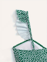 Ditsy Print Ruffle Trim Bikini Set