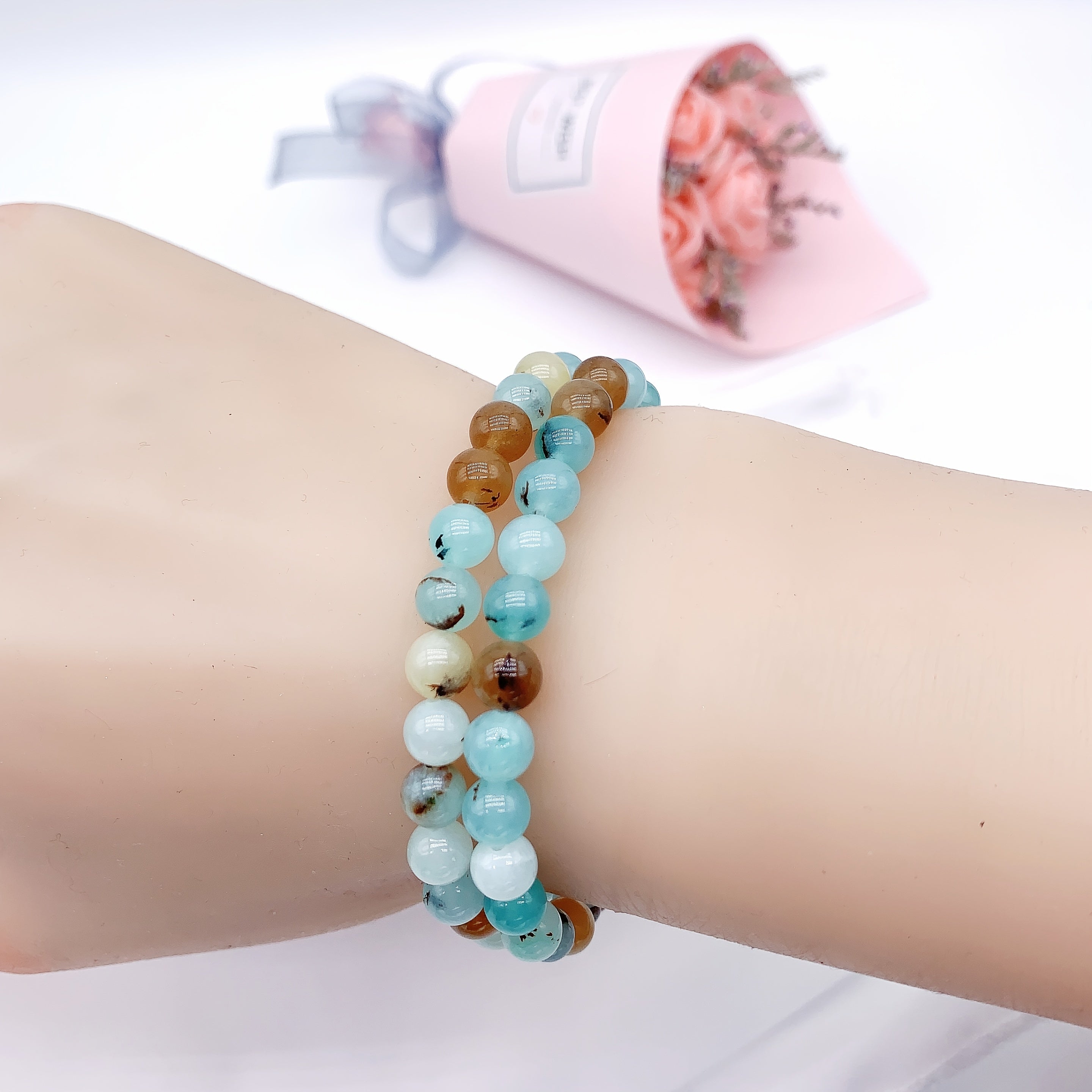 55pcs Natural Stone Round Beads Set for DIY Bracelet Making