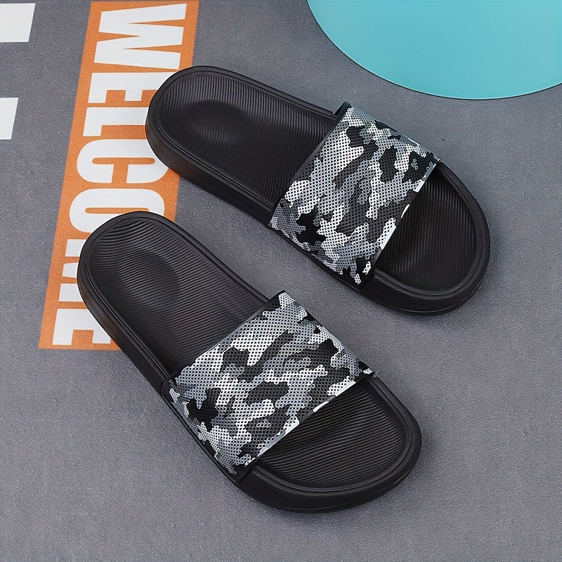 Men's Camo Lightweight Non-Slip Open-Toe Slides for Bathroom Beach