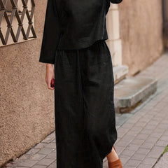 Casual Boat Neck Long Sleeve Tops & Wide Leg Pants Set