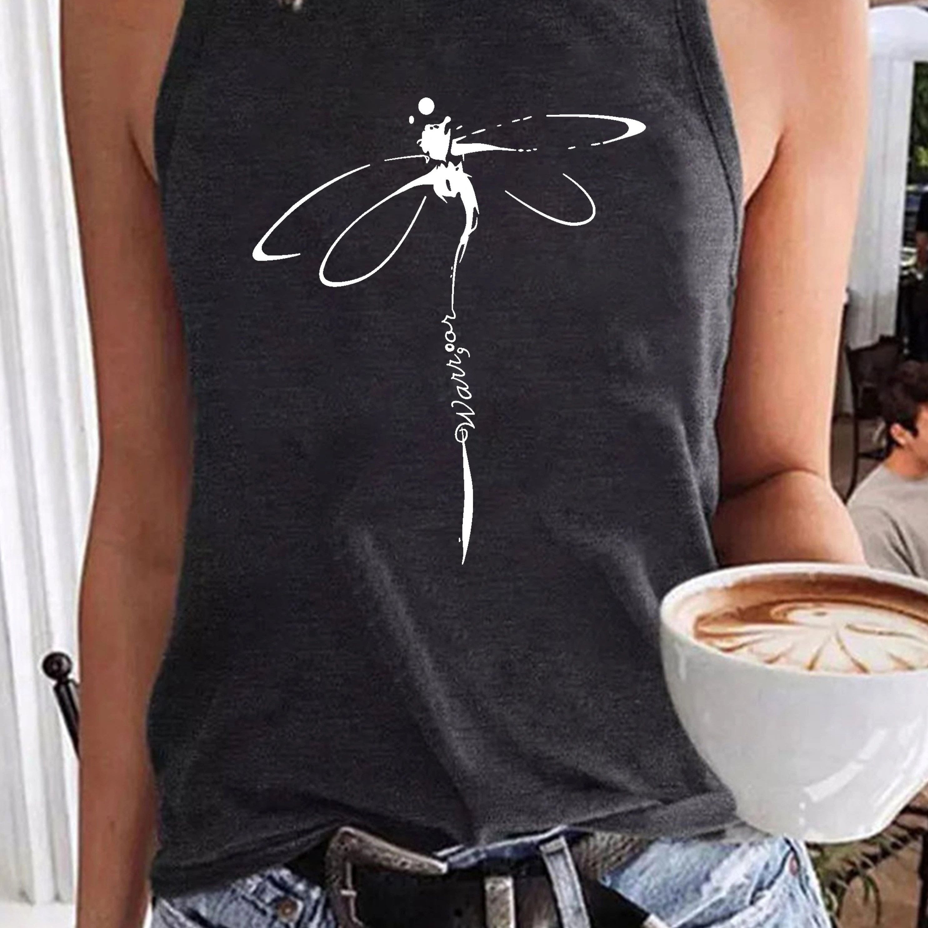 Dragonfly Print Tank Top Sleeveless Summer Top
