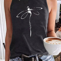 Dragonfly Print Tank Top Sleeveless Summer Top