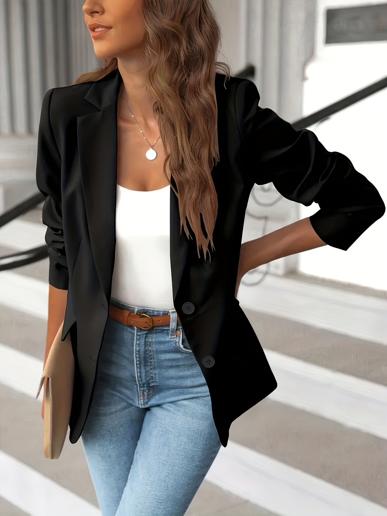 Women's Plus Size Business Casual Blazer Solid Long Sleeve Single Breast Button