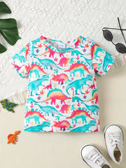 Dinosaur Graphic Print Round Neck T shirt for Baby Boys & Girls