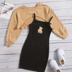 Cartoon Bear Print Girl's 2pcs Outfit Set for Spring Autumn