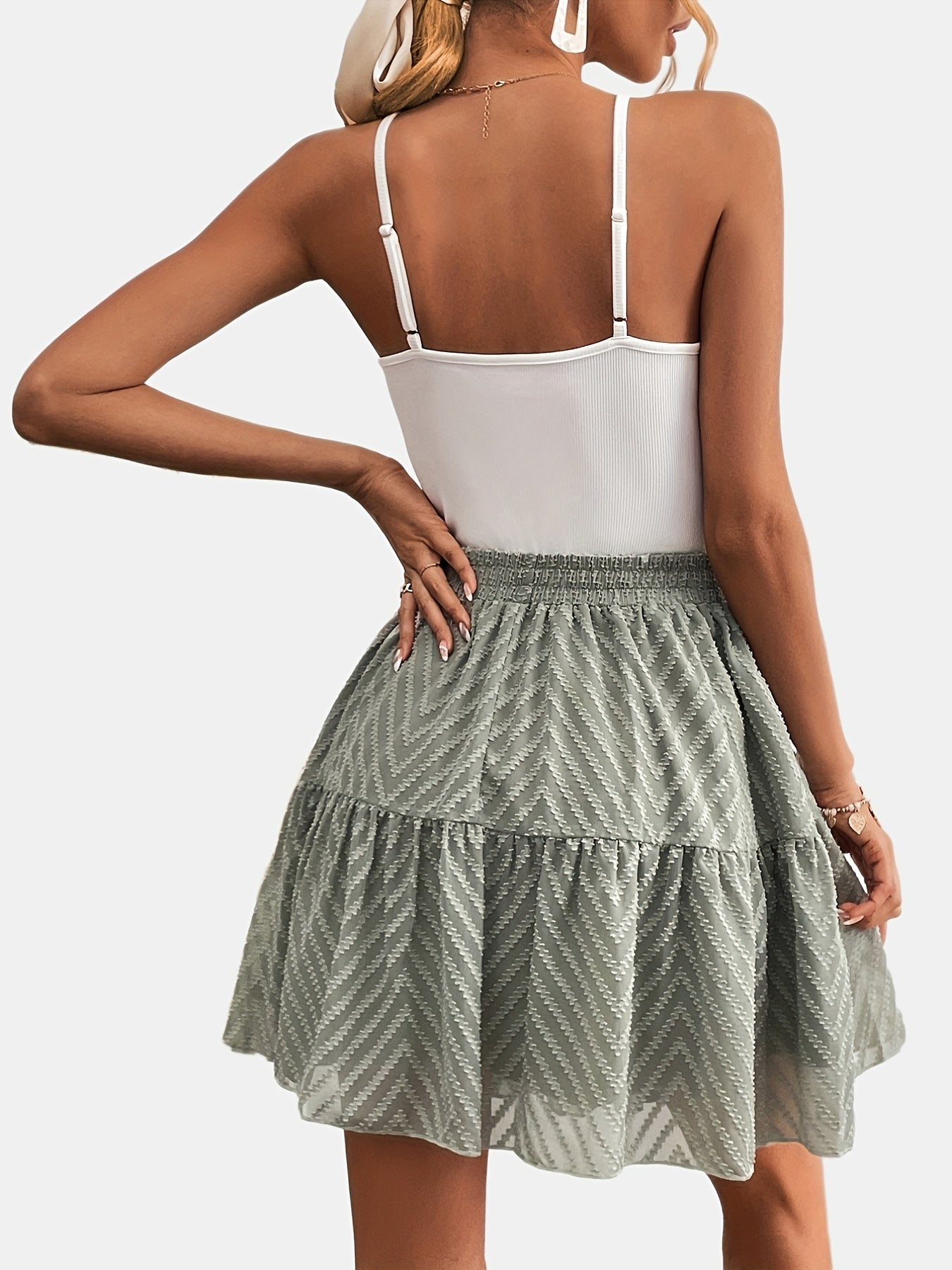 Lace Sleeveless Cami Top & Drawstring Waist Skirts Set Women's Clothing