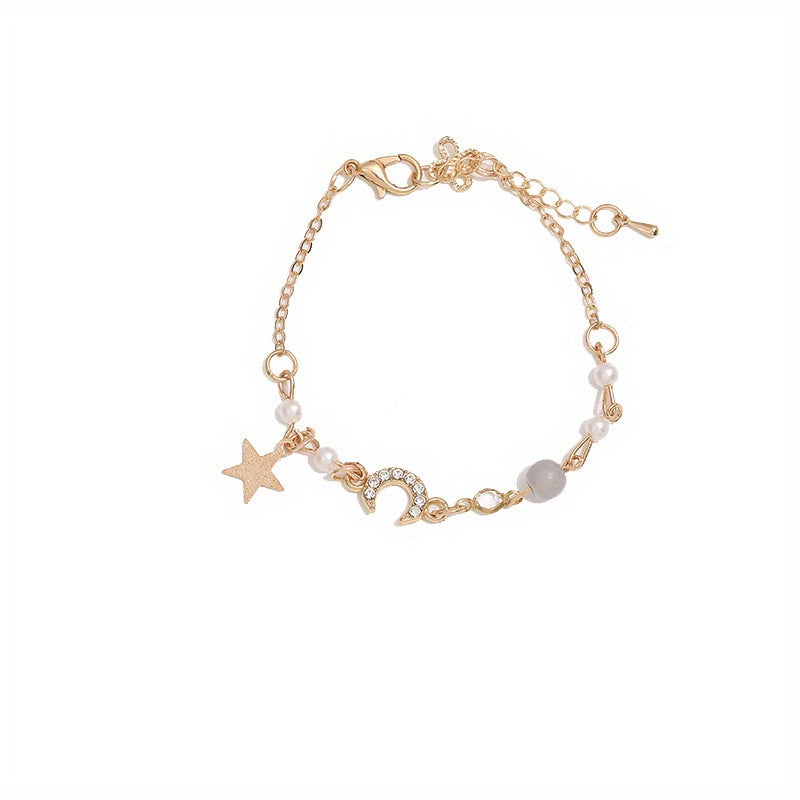 Moon Star Shape Beads Chain Anklet Adjustable Ankle Bracelet