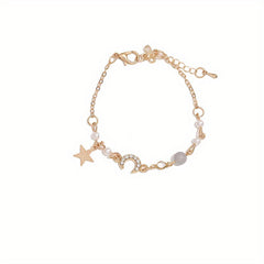 Moon Star Shape Beads Chain Anklet Adjustable Ankle Bracelet