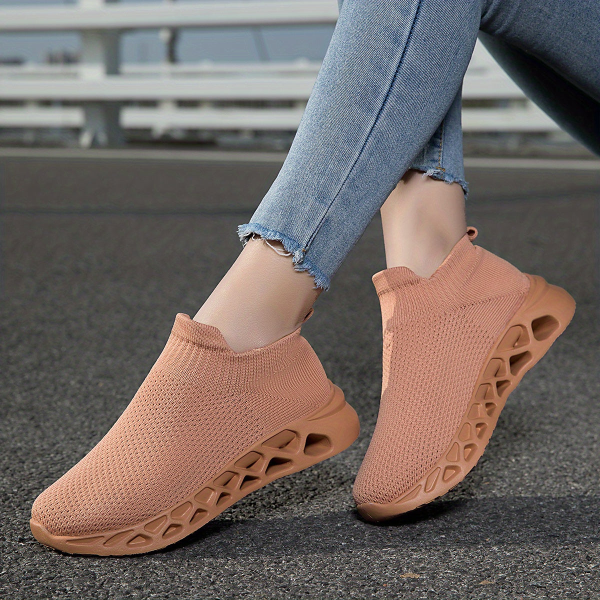 Women's Breathable Knit Sneakers Lightweight Slip On Shoes