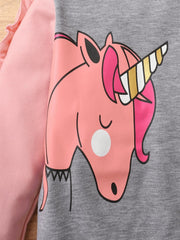 2pcs Girls Unicorn Print Patchwork Sweatshirt Pants Set