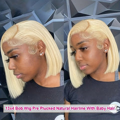 613 Blonde Bob Wig Human Hair 13x4 Lace Frontal Wig Brazilian Straight Bob Wig