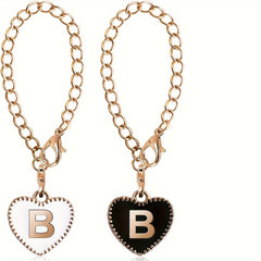 2pcs Initial Letter Charm Water Cup Handle Decorative Pendant Heart Shape Bag ID