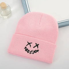 Embroidered Slouchy Knit Beanie Hat Winter Skull Cap Soft Stocking Hat