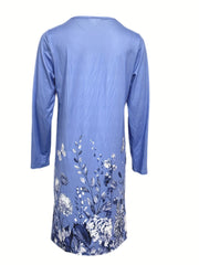Floral Butterfly Print Ruched Dress Long Sleeve Casual Dress for Spring & Fall