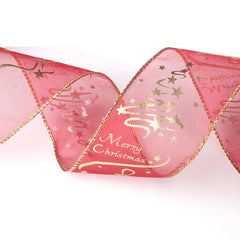 Red Printed Ribbon Christmas Tree Decoration Gift Wrapping Ribbon