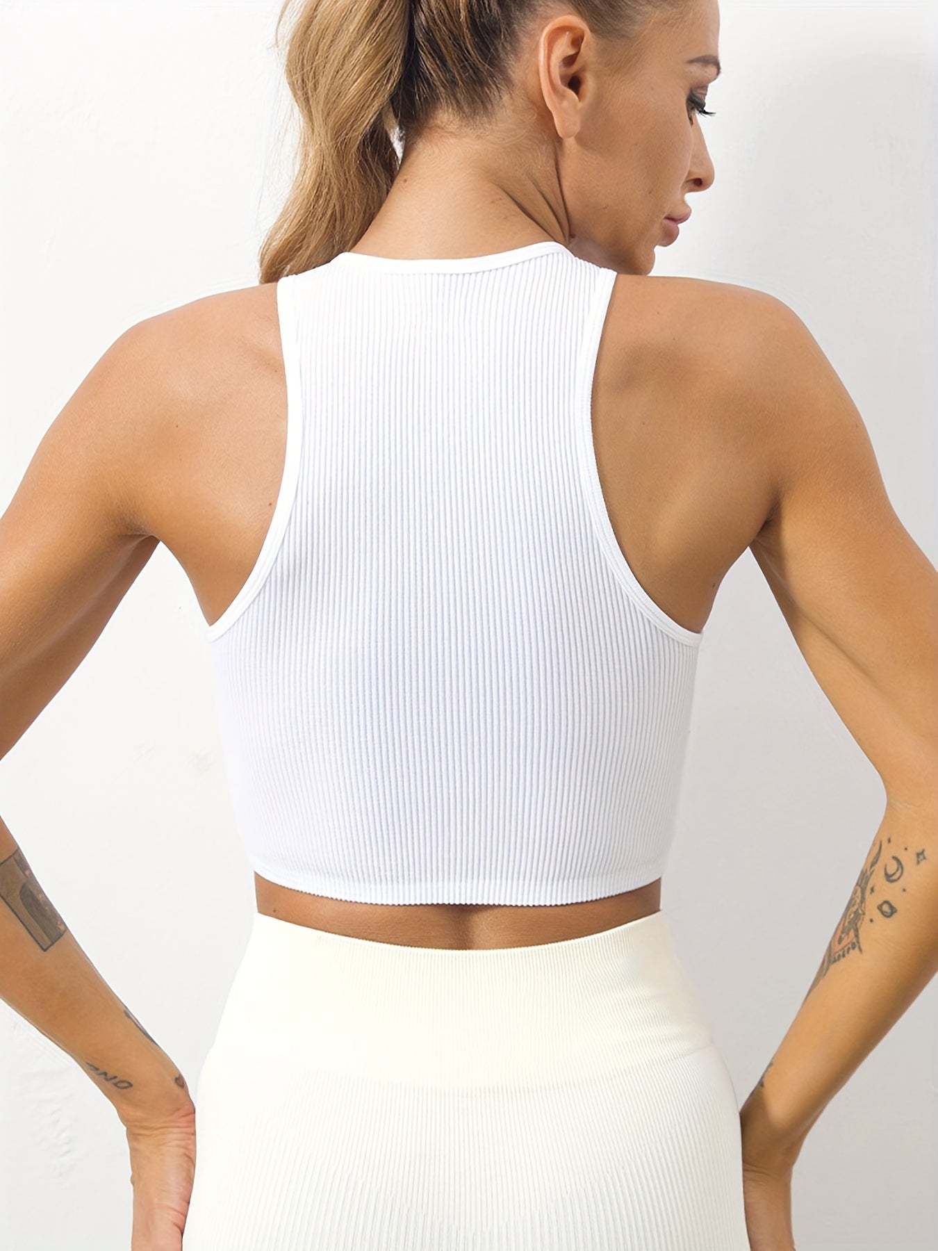 4pcs Solid Sleeveless Tank Top Ribbed Crew Neck Casual Sports Women's Tops