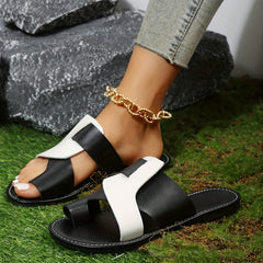 Women's Cross Strap Slippers Faux Leather Flat Beach Shoes