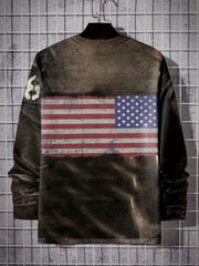 Men's Long Sleeve Vintage Flag Print T-shirt for Autumn