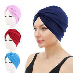 Cross Knot Pleated Turban Cap Solid Bonnet Head Wrap Head Scarf
