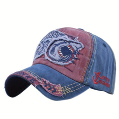 Big Shark Embroidered Baseball Cap Gothic Retro Sunshade Cap Soft Top Hat