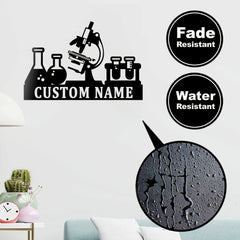 Personalized Scientist Microscope Metal Wall Art Custom Name Biologist Sign