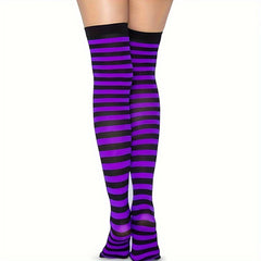Red&Purple Striped Knee High Socks Christmas Party Long Socks