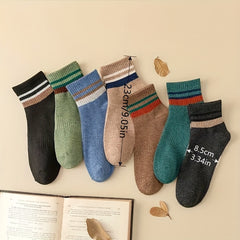 3 Pairs Winter Warm Striped Socks, Thickened Sweat Absorption, Casual