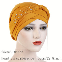 Beads Decor Braided Turban Lightweight Head Scarf Ramadan Solid Head Wrap