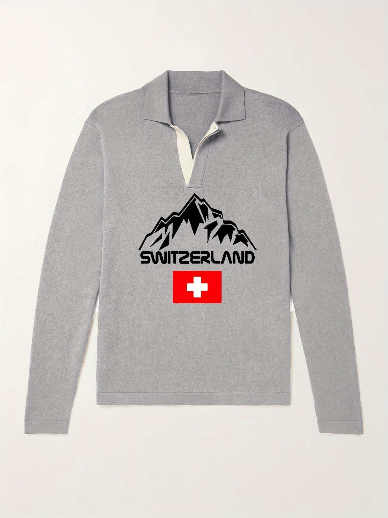Switzerland Mountain Knit Polo Shirt Men's Pullover Sweater