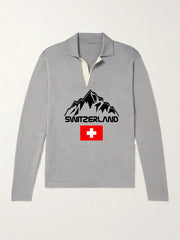 Switzerland Mountain Knit Polo Shirt Men's Pullover Sweater