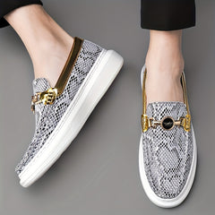 Men's Snake Print Loafer Slip On Shoes