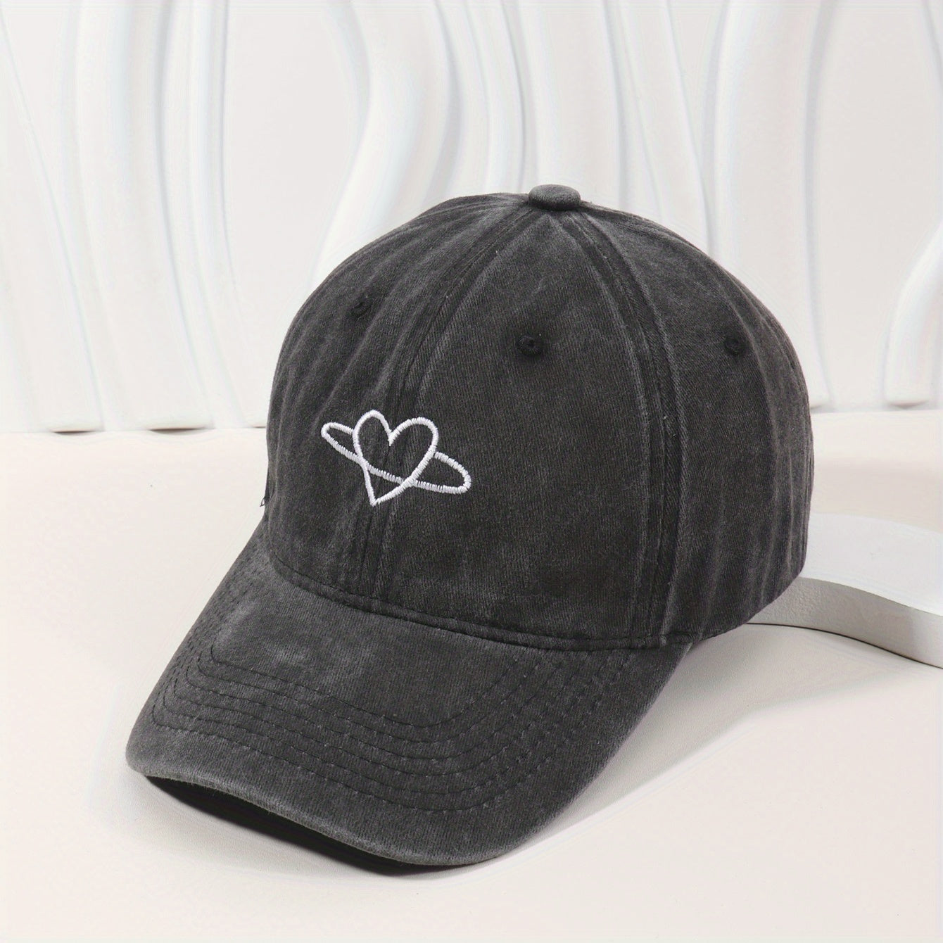 Heart Embroidery Washed Baseball Cap Sun Hat Adjustable Dad Hats