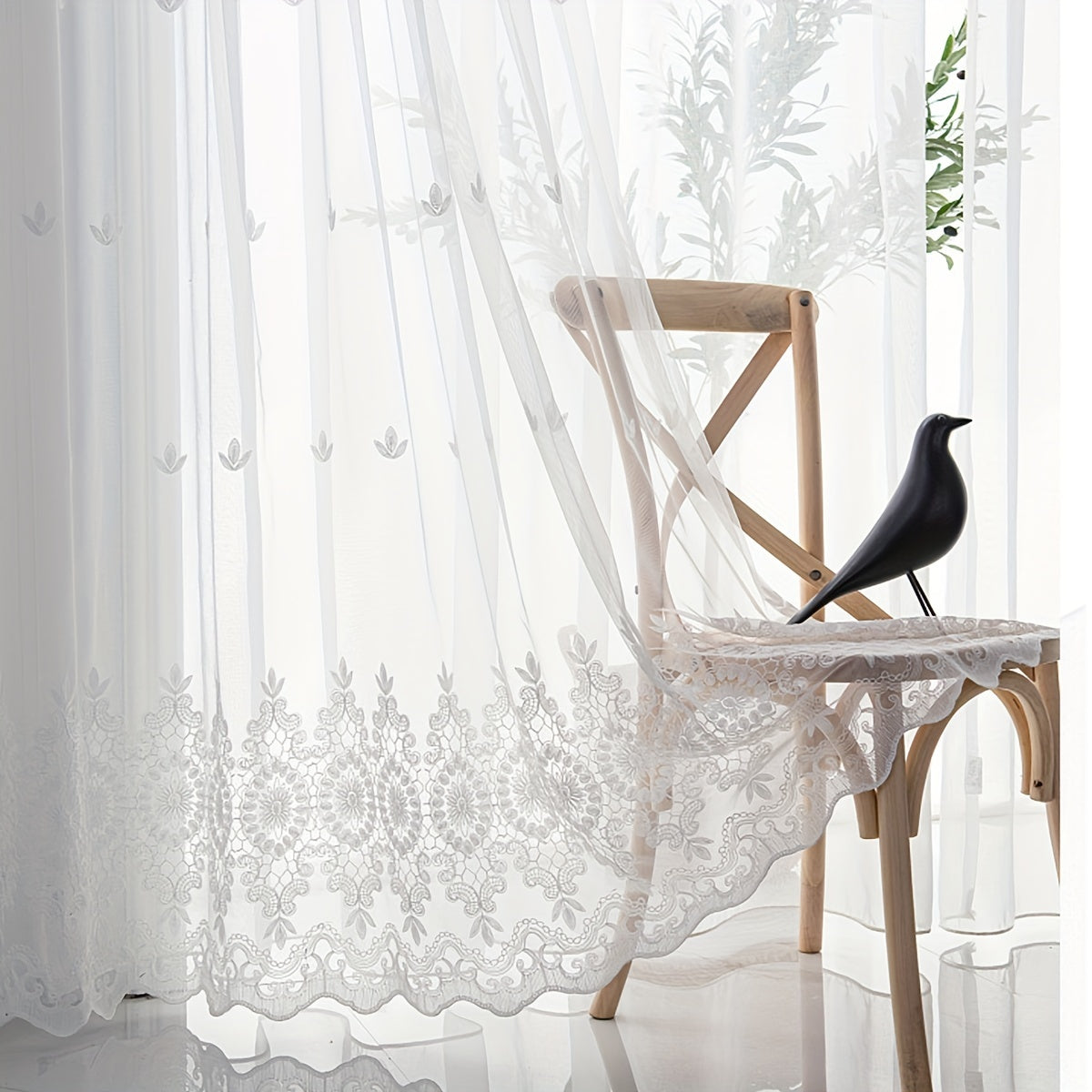 Pastoral Style Embroidered Sheer Curtain