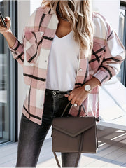 Plaid Long Sleeve Button Blouses Top For Women