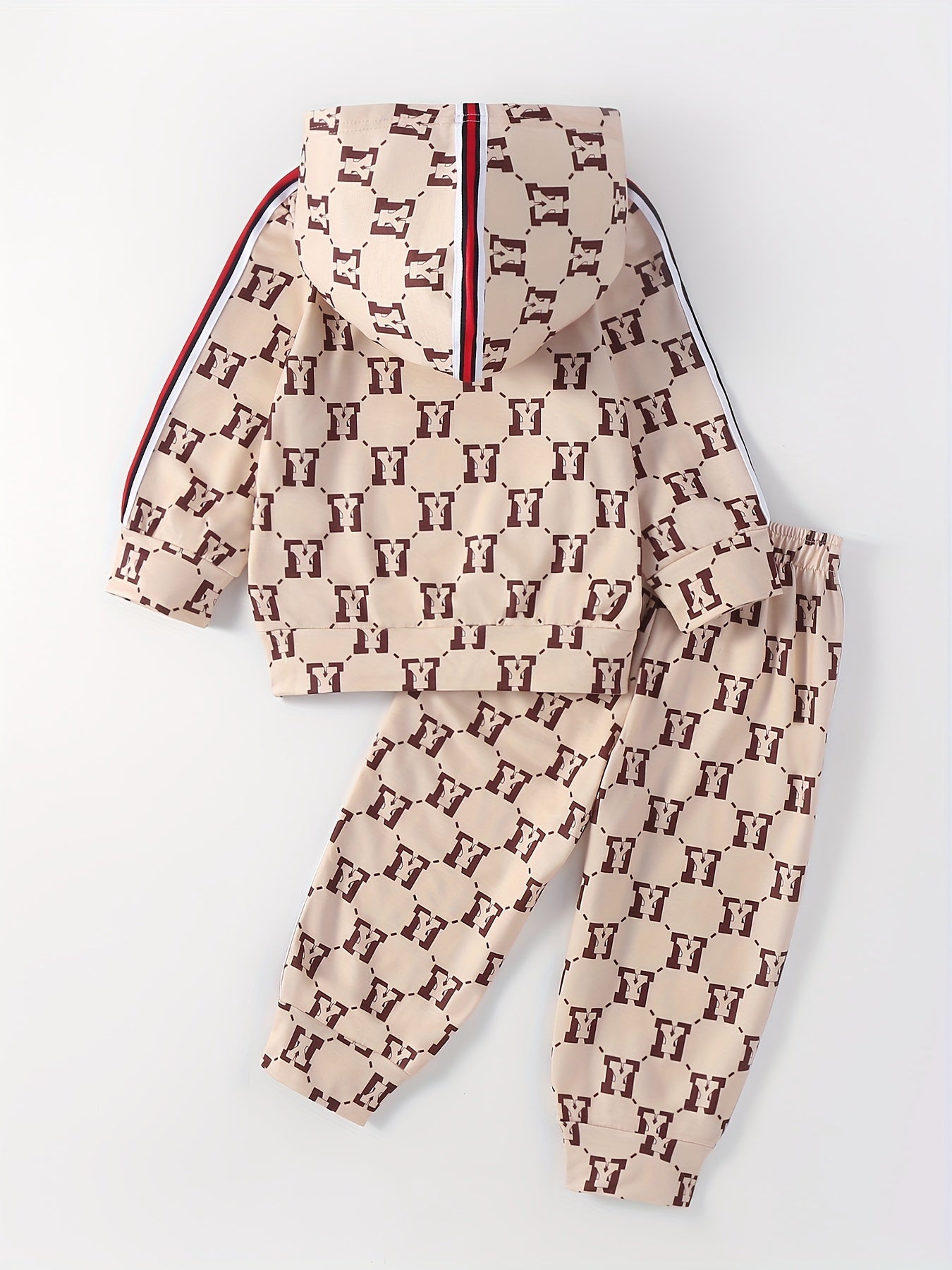 Boy's Geometric Pattern Hoodie & Sweatpants Set for Spring Fall