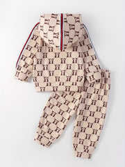 Boy's Geometric Pattern Hoodie & Sweatpants Set for Spring Fall