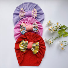 Soft Elastic Strip Flower Baby Hat Pink Bow Girl