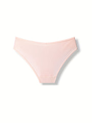 3 Pcs Solid Ribbed Briefs Seamless Stretch Panties Women's Lingerie