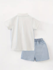Baby Gentleman Style Cotton Suit Set Bow Tie Shirt & Shorts