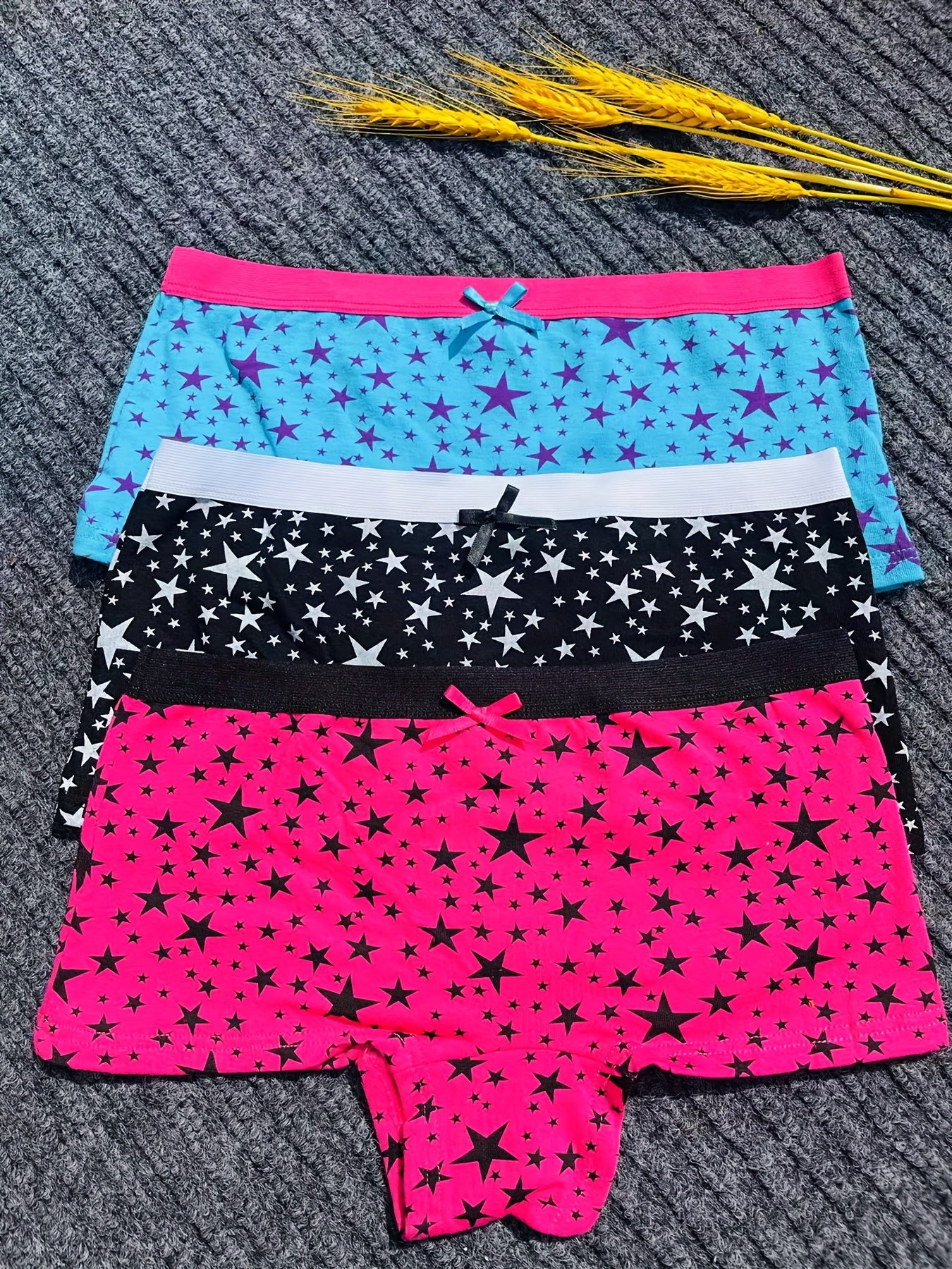 3pcs Star Print Boyshort Panties Soft & Comfortable Women's Lingerie