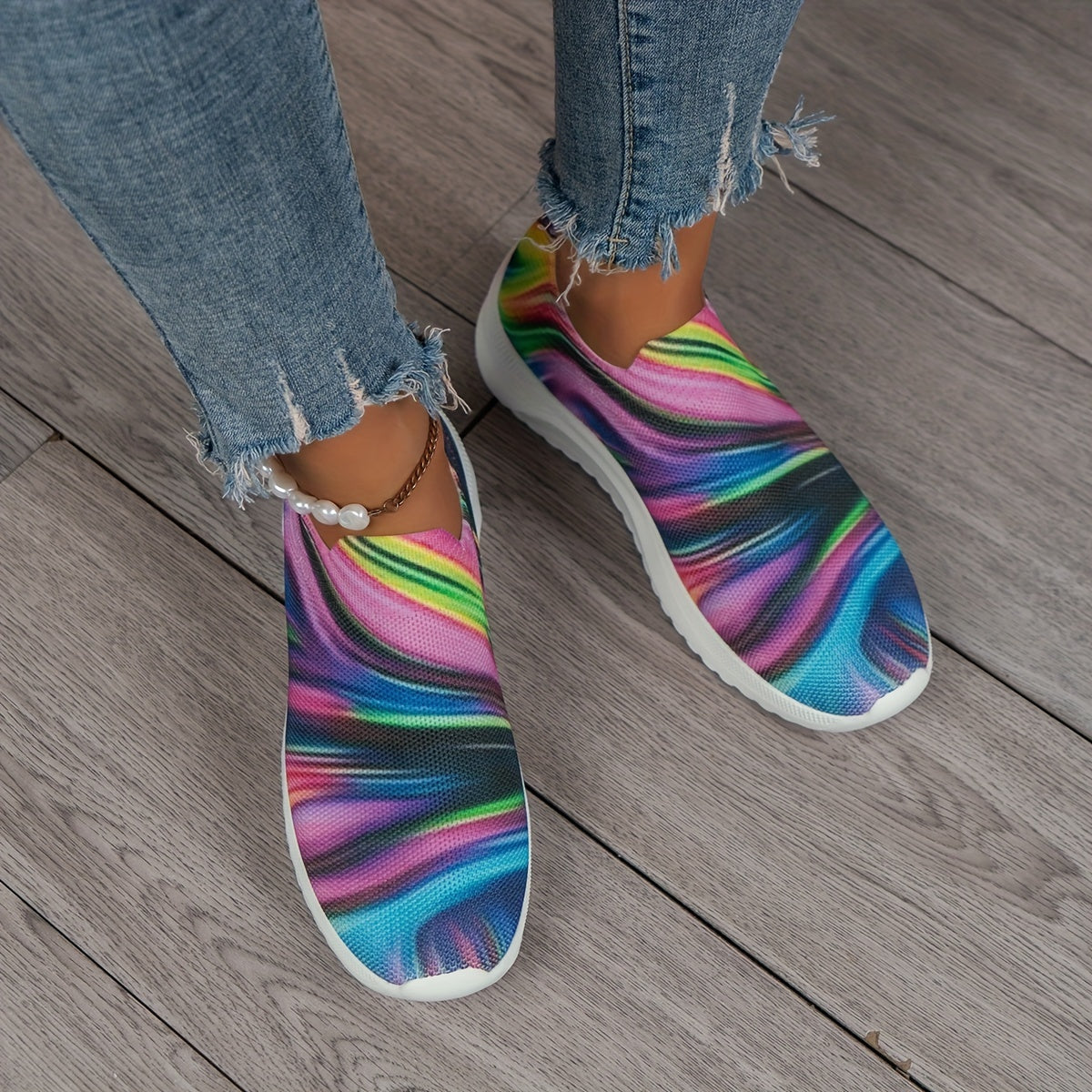 Women's Colorblock Woven Sneakers Lightweight Slip On Sock Shoes