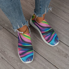 Women's Colorblock Woven Sneakers Lightweight Slip On Sock Shoes