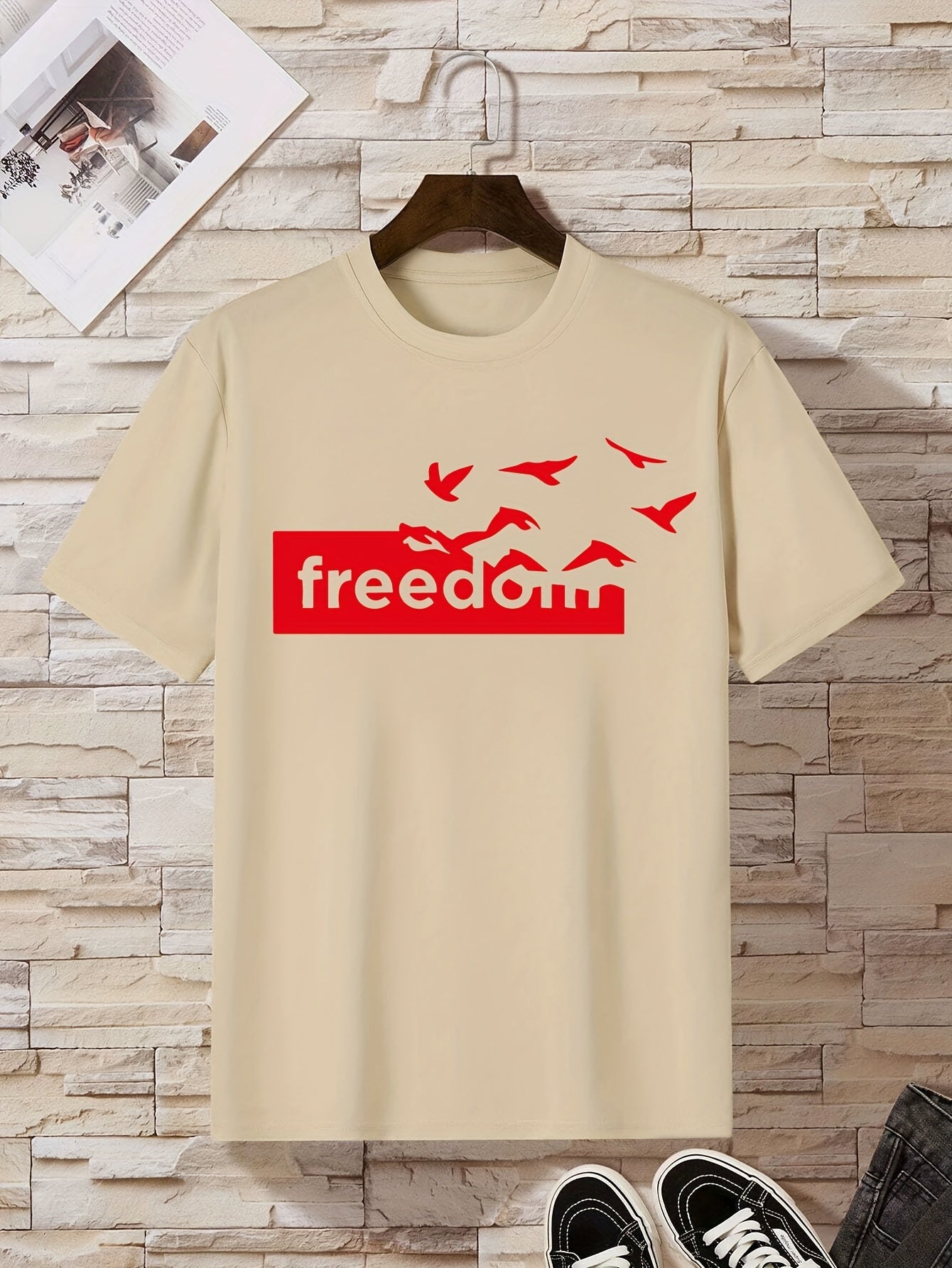 Eagle Freedom Print Men's Slim Fit T Shirt Top For Spring Summer Holiday