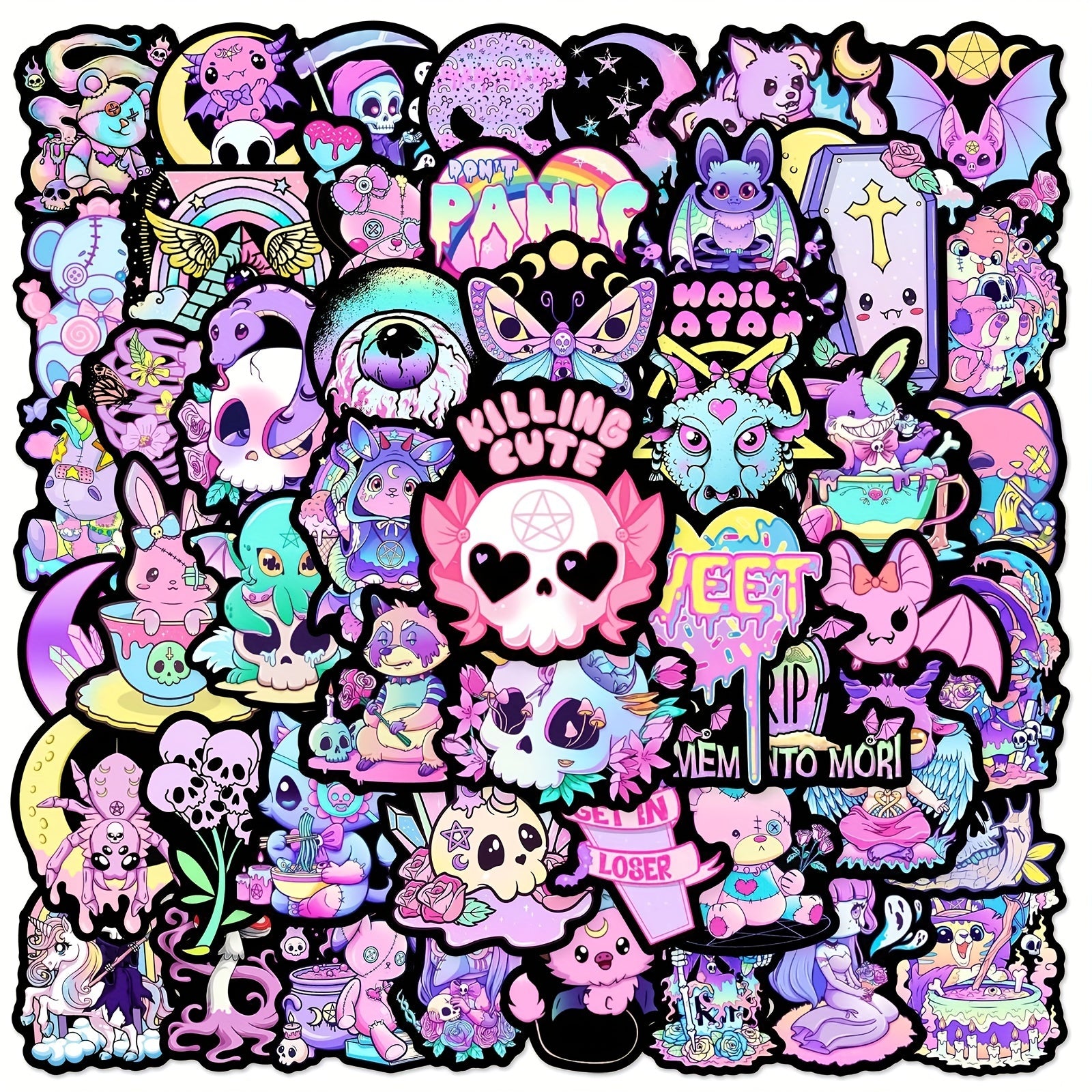 50pcs Pink Gothic Waterproof Stickers for Skateboards Helmets Backpacks